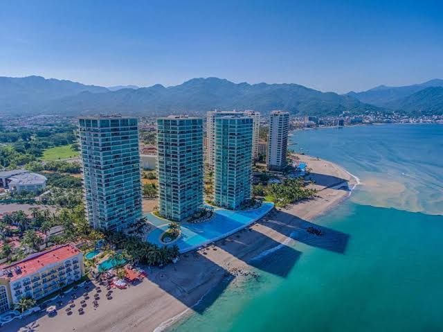 Glass towers of Peninsula Puerto Vallarta in the North Hotel Zone